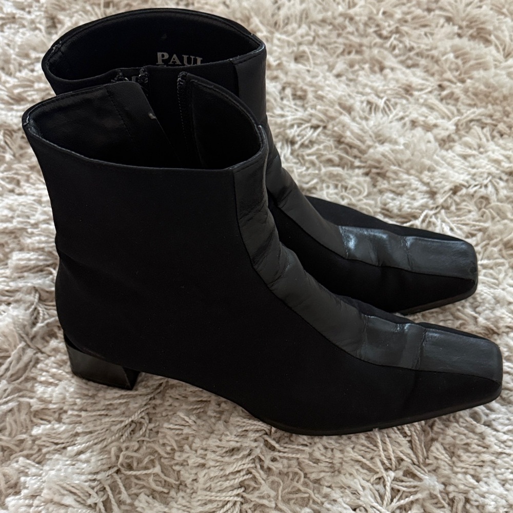Paul Green Black Leather Ankle Boots Block Heel Side Zip 7.5